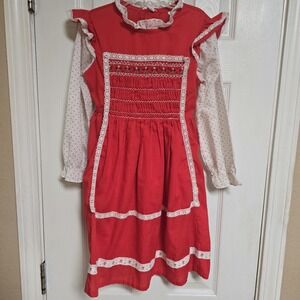 Girls 6X‎ Vintage Polly Flinders Smocked Dress Red Ruffles